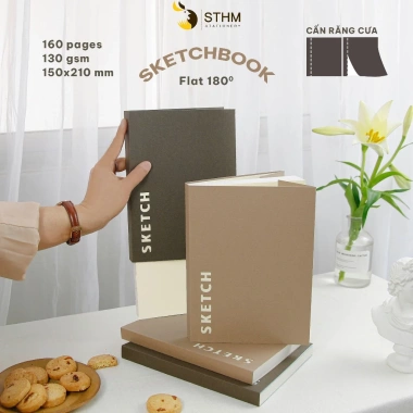 Sketchbook STHM CT cấn răng cưa mở flat 180 độ, 160 trang kem 130gsm, vẽ chì artline doodle, 96.000đ