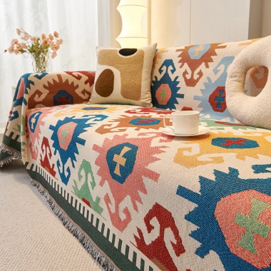 Sofa Bohemian Mỹ Đơn YW5T – Ghế Vải, Bao Bọc Khăn Chăn Quốc Gia, 186.696₫