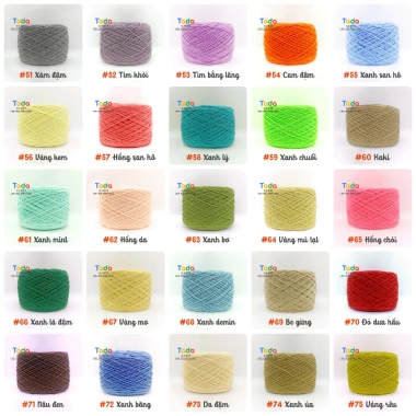 Sợi Cotton Việt Nam Cuộn 100g - Mã màu 51-102, Giá ưu đãi 27.000 VND, mềm mịn 2