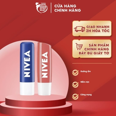Son Dưỡng Môi Nivea 24H Melt-in Moisture 4.8g – Dưỡng ẩm, mềm mịn, chỉ 77.000₫ Son Dưỡng Môi Nivea 24H Melt-in Moisture 4.8g – Dưỡng ẩm, mềm mịn, chỉ 77.000₫