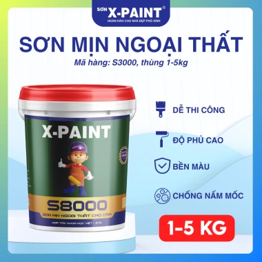 Sơn Mịn Ngoại Thất X-Paint S8.000 - Chống Thấm, Chịu Thời Tiết, Bề Mặt Nhẵn Mịn Sang Trọng, Giá 196.600 VND