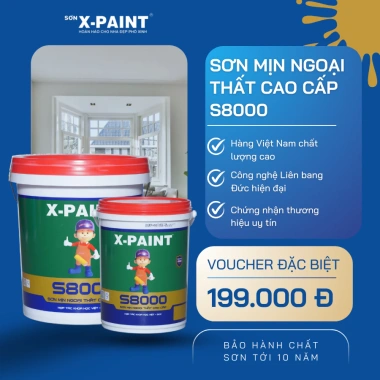 Sơn Mịn Ngoại Thất X-Paint S8.000 - Chống Thấm, Chịu Thời Tiết, Bề Mặt Nhẵn Mịn Sang Trọng, Giá 196.600 VND
