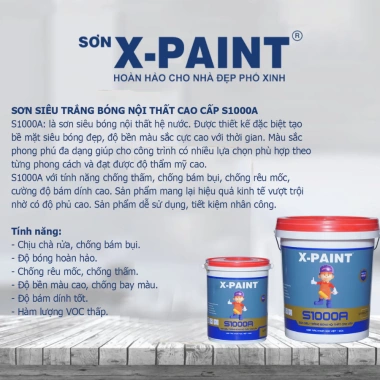 Sơn Nội Thất Siêu Bóng X-Paint S1.000A - Bóng Gương Thẩm Mỹ, Chống Bám Bẩn, Giá 395k 3 Sơn Nội Thất Siêu Bóng X-Paint S1.000A - Bóng Gương Thẩm Mỹ, Chống Bám Bẩn, Giá 395k 3