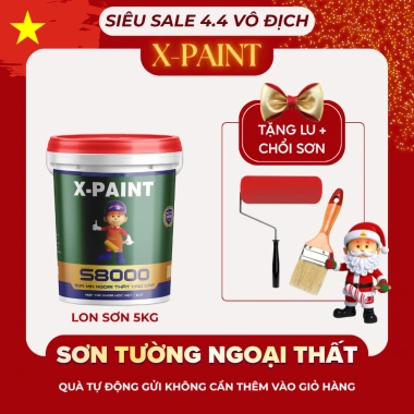 Sơn tường ngoại thất X-Paint S8.000 5kg cao cấp kèm lu rôn, chổi sơn giảm giá 707.500đ
