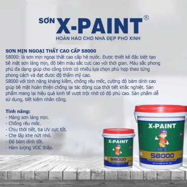 Sơn tường ngoại thất X-Paint S8.000 5kg cao cấp kèm lu rôn, chổi sơn giảm giá 707.500đ 3