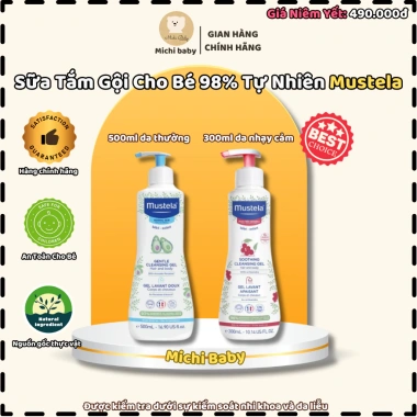 Sữa tắm gội Mustela Michibaby 500ml/350ml cho bé sơ sinh da thường, nhạy cảm, giá 450k 3