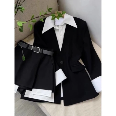Suit hai áo nữ Hot Girl, quần váy, áo khoác cạp cao dài – Yujie O1ZT giá chỉ 277k 2