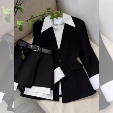 Suit hai áo nữ Hot Girl, quần váy, áo khoác cạp cao dài – Yujie O1ZT giá chỉ 277k 6