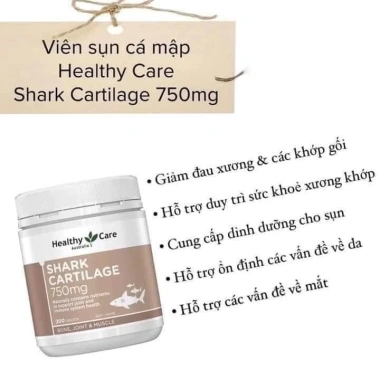 Sụn Vi Cá Mập Healthy Care 750mg - Hỗ Trợ Xương Khớp, Giá Ưu Đãi 630k Úc
