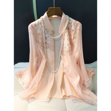 Sườn Xám Áo Plus Size Nữ Trung Hoa Cổ Đứng Thêu Chữ Thập Mùa Xuân 2.023 3