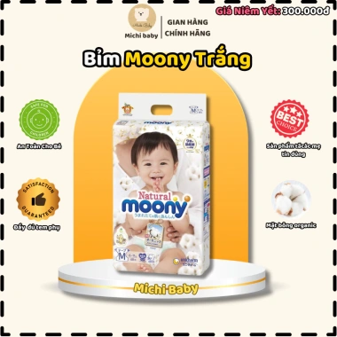 Tã Bỉm Moony Natural Trắng Dán/Quần NB62 S58 M46 L38 L36 XL32 Michi Baby MC555 Giá chỉ 295k