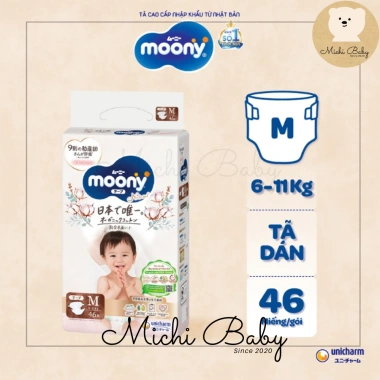 Tã Bỉm Moony Natural Trắng Dán/Quần NB62 S58 M46 L38 L36 XL32 Michi Baby MC555 Giá chỉ 295k