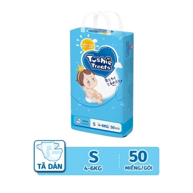Tã bỉm Tushie Treats 50 miếng công nghệ Nhật Bản, thấm hút, thông thoáng, đa size NB-XXXL, giá ưu đãi 99.999₫