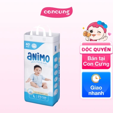 Tã dán Animo Siêu Mềm Thoáng L 40 miếng - Giá giảm 17% chỉ 141.699₫ Con Cưng 2 Tã dán Animo Siêu Mềm Thoáng L 40 miếng - Giá giảm 17% chỉ 141.699₫ Con Cưng 2