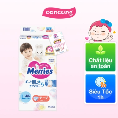 Tã dán Merries size L (9-14kg) 48 miếng - Giá ưu đãi 386.965₫, giảm mạnh so với 491.446₫ 2
