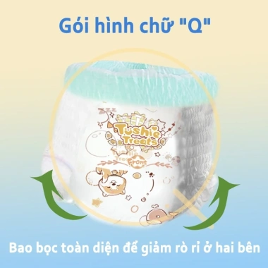 Tã dán Tushie Treats Q, tinh dầu Sơn Trà, đệm mây, thấm hút 1.000ml NB-L, 105k
