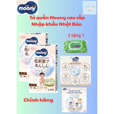 Tã MOONY Dịu Nhẹ Natural cao cấp NB62+4 S58+2 M46/L38 XL32 - Giá 301.000₫ giảm sâu
