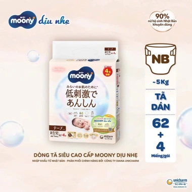 Tã MOONY Dịu Nhẹ Natural cao cấp NB62+4 S58+2 M46/L38 XL32 - Giá 301.000₫ giảm sâu