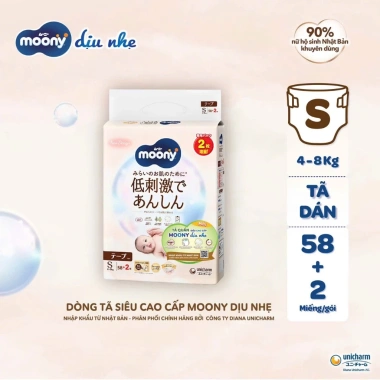 Tã MOONY Dịu Nhẹ Natural cao cấp NB62+4 S58+2 M46/L38 XL32 - Giá 301.000₫ giảm sâu