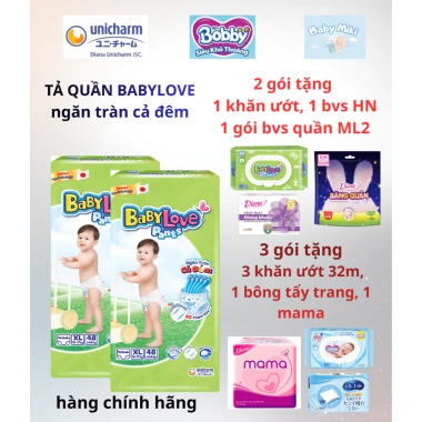 Tã Quần Baby Love Siêu Thấm Khô Thoáng M48 L48 XL48 XXL48 – Bỉm Đêm Thấm Hút 12 Lần, Giá 135.000