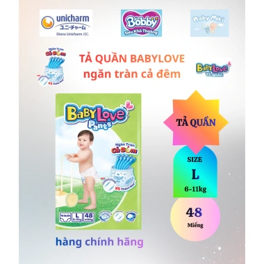 Tã Quần Baby Love Siêu Thấm Khô Thoáng M48 L48 XL48 XXL48 – Bỉm Đêm Thấm Hút 12 Lần, Giá 135.000
