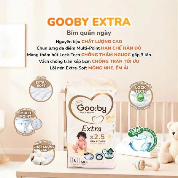Hình ảnh sản phẩm Tã quần dán Gooby Extra cải tiến NB66/S54/M54/L50/XL48/XXL44/3XL38 6-24kg giảm giá 27.5k