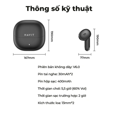 Tai Nghe Bluetooth Gaming Havit TW888 Lite - Độ Trễ 60ms, Bluetooth 5.3, Pin 24h, Giá 306.250₫, BH 12 Tháng 3