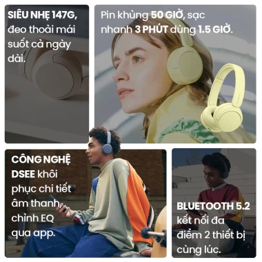 Tai Nghe Bluetooth Sony WH-CH520 Chính Hãng DGW - Pin 50h, Đa Điểm, Bảo Hành 12 Tháng - Giá Ưu Đãi 1.135.666₫ 8