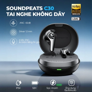 Tai nghe Bluetooth SoundPEATS C30 ANC LDAC Hi-Res Audio, Driver 12mm, Pin 52h, Bảo hành 12 tháng – Giá chỉ 710.843₫ 9