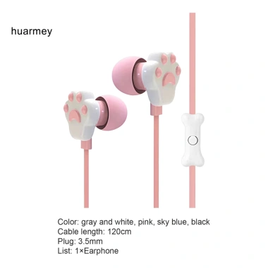 Tai nghe có dây HUARMEY âm trầm sâu 35mm cat paw, mic thể thao – Nhẹ, âm thanh nổi 3
