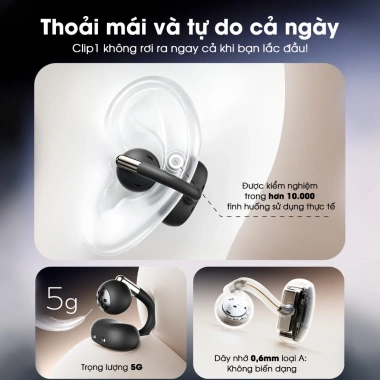 Tai nghe SoundPEATS Clip 1 - Siêu nhẹ 6g, âm thanh Hi-Res, Bluetooth 5.4, pin 30h
