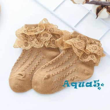 Tất cotton bé gái màu trơn phối ren thoáng khí, thời trang, giá ưu đãi 56,418 VND