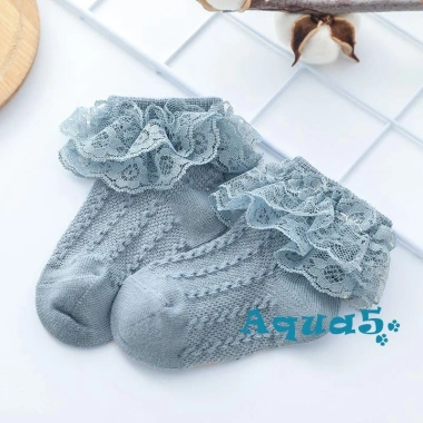 Tất cotton bé gái màu trơn phối ren thoáng khí, thời trang, giá ưu đãi 56,418 VND