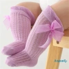 Tất dài bé gái công chúa AQQInfant - Màu trơn, nơ xinh, thoáng mát, over‑knee 2