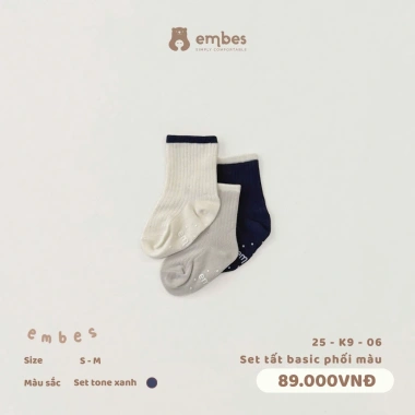 Tất Embes 3 Đôi Vớ Chống Trơn Cotton Mềm Co Giãn Cho Bé Trai & Gái 1-4 Tuổi