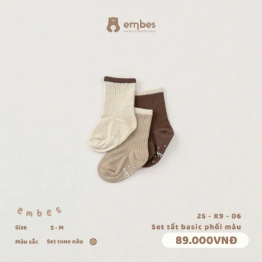 Tất Embes 3 Đôi Vớ Chống Trơn Cotton Mềm Co Giãn Cho Bé Trai & Gái 1-4 Tuổi