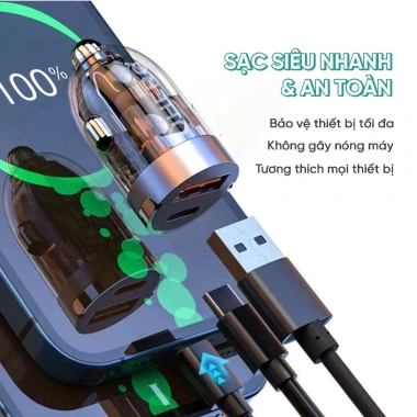 Tẩu sạc nhanh ô tô 45W MONQIQI USB+Type-C, thiết kế ẩn, chip thông minh