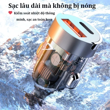 Tẩu sạc nhanh ô tô 45W MONQIQI USB+Type-C, thiết kế ẩn, chip thông minh