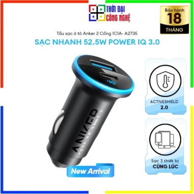 Tẩu sạc ô tô Anker 323 52.5W PD30W+QC22.5W, 2 cổng C&A, Viettel, 318.441₫