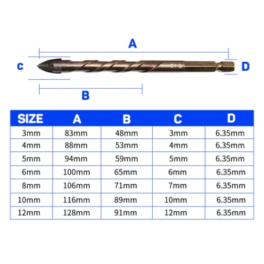 TAYO 7 mũi khoan gạch đa năng 3‑12mm hình lục giác chữ thập, đầu cacbua cho kính gốm, bê tông – chỉ 95.000đ