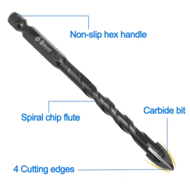 TAYO 7 mũi khoan gạch đa năng 3‑12mm hình lục giác chữ thập, đầu cacbua cho kính gốm, bê tông – chỉ 95.000đ