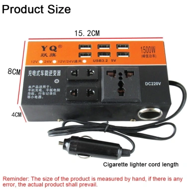 TAYO Bộ Chuyển Đổi Nguồn Điện 1.500W 12V-24V sang 220V Đa Năng Ổ Cắm DC Giá 145k