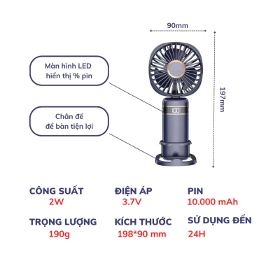 TAYO Quạt cầm tay tích điện 10.000 mAh – Pin khủng, 5 tốc độ gió, mini tiện lợi, giảm còn 59.200₫ 6 TAYO Quạt cầm tay tích điện 10.000 mAh – Pin khủng, 5 tốc độ gió, mini tiện lợi, giảm còn 59.200₫ 6