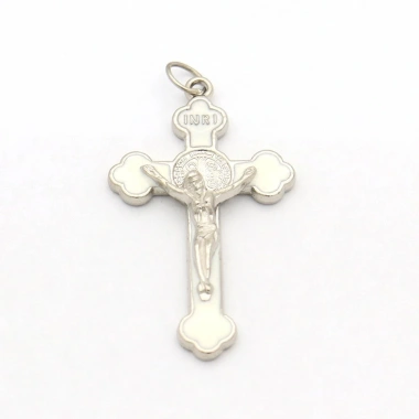 Thánh Giá Benedict Kim Loại Bạc Cổ 5.2x3cm - Quà Tặng Cơ Đốc DIY Vòng Cổ Móc Khóa Túi