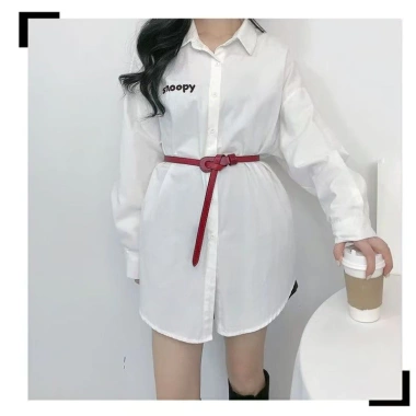 Thắt lưng da bò mỏng cho nữ thiết kế cổ điển màu đen đỏ trắng giảm giá 18%