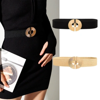 Thắt lưng nữ sang trọng màu đen co giãn, khóa hợp kim, giá ưu đãi 59.786₫