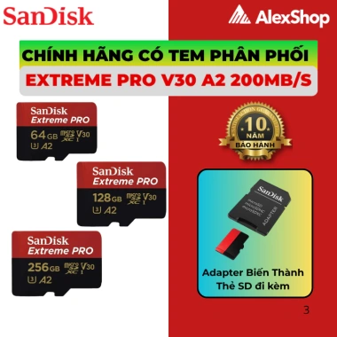 Thẻ Nhớ Micro SDXC SanDisk Extreme Pro V30 A2 64-256GB 200MB/s Bảo Hành 10 Năm Giá 808.000 VND