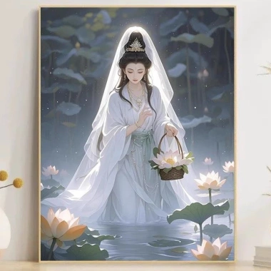 Thêu Ren Cross Stitch Quan Âm 2.025 - Trung Hoa Sen, Full Thêu, 325.068 VND