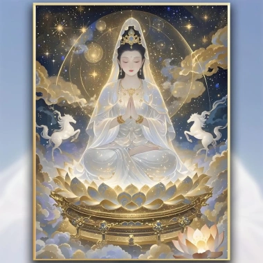 Thêu tay Guanyin 2.025 Quần áo trơn, tượng Phật chữ thập, gói, giá 325k