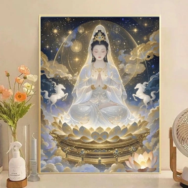Thêu tay Guanyin 2.025 Quần áo trơn, tượng Phật chữ thập, gói, giá 325k